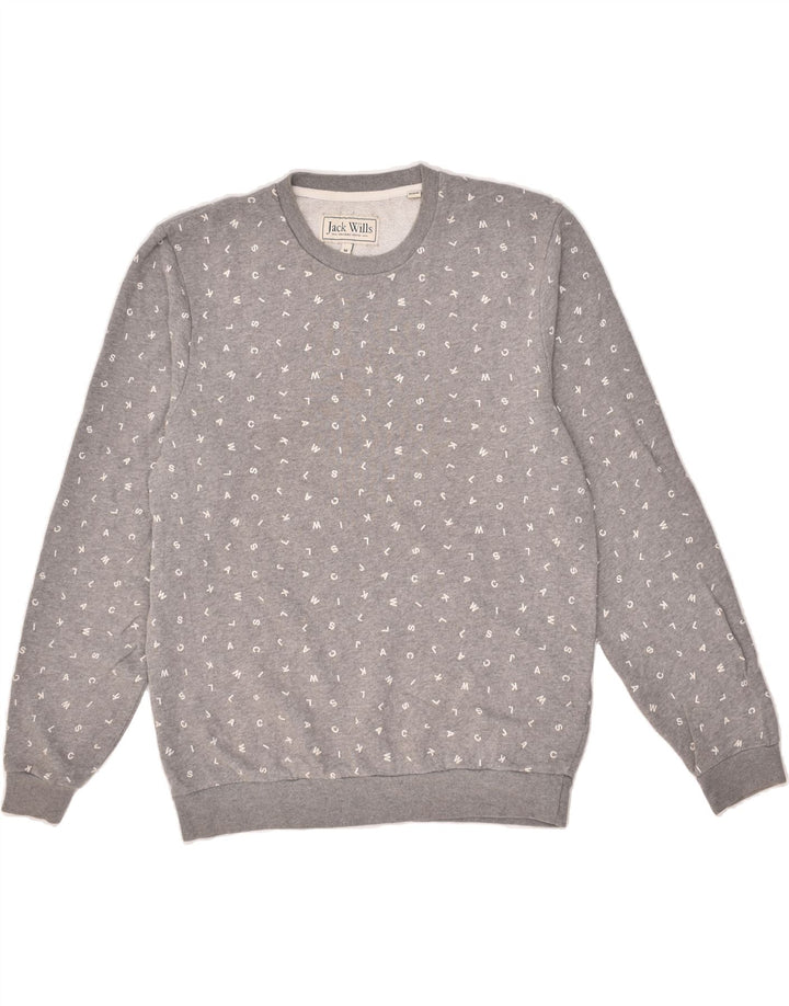 JACK WILLS Mens Graphic Sweatshirt Jumper Medium Grey Spotted Cotton | Vintage Jack Wills | Thrift | Second-Hand Jack Wills | Used Clothing | Messina Hembry 
