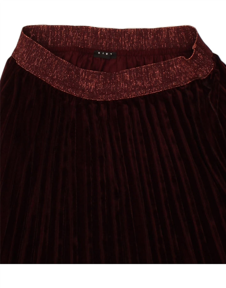 SISLEY Womens Pleated Skirt Small W28 Burgundy Polyester Vintage Sisley and Second-Hand Sisley from Messina Hembry 