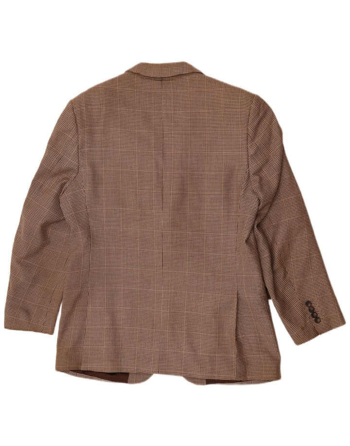 Aquascutum Mens 2 Button Blazer Jacket UK 42 XL Brown Houndstooth Wool