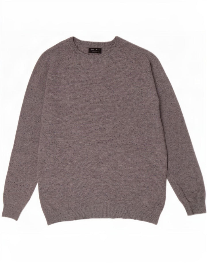 Zara Mens Boat Neck Jumper Sweater Medium Grey Flecked Cotton