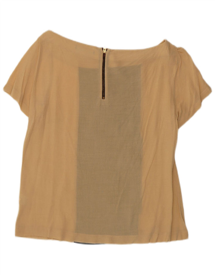 Zara Womens Blouse Top UK 16 Large Beige Colourblock Viscose