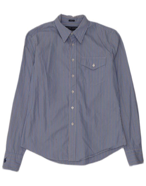 Ralph Lauren Womens Skinny Shirt US 8 Medium Blue Striped Cotton