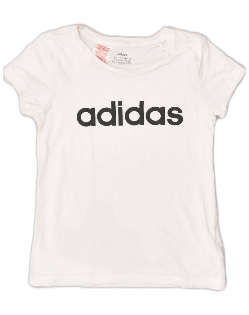 ADIDAS Girls Graphic T-Shirt Top 11-12 Years White Cotton | Vintage Adidas | Thrift | Second-Hand Adidas | Used Clothing | Messina Hembry 