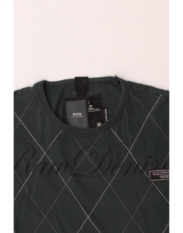 G-STAR Mens Graphic T-Shirt Top Large Grey Argyle/Diamond Cotton