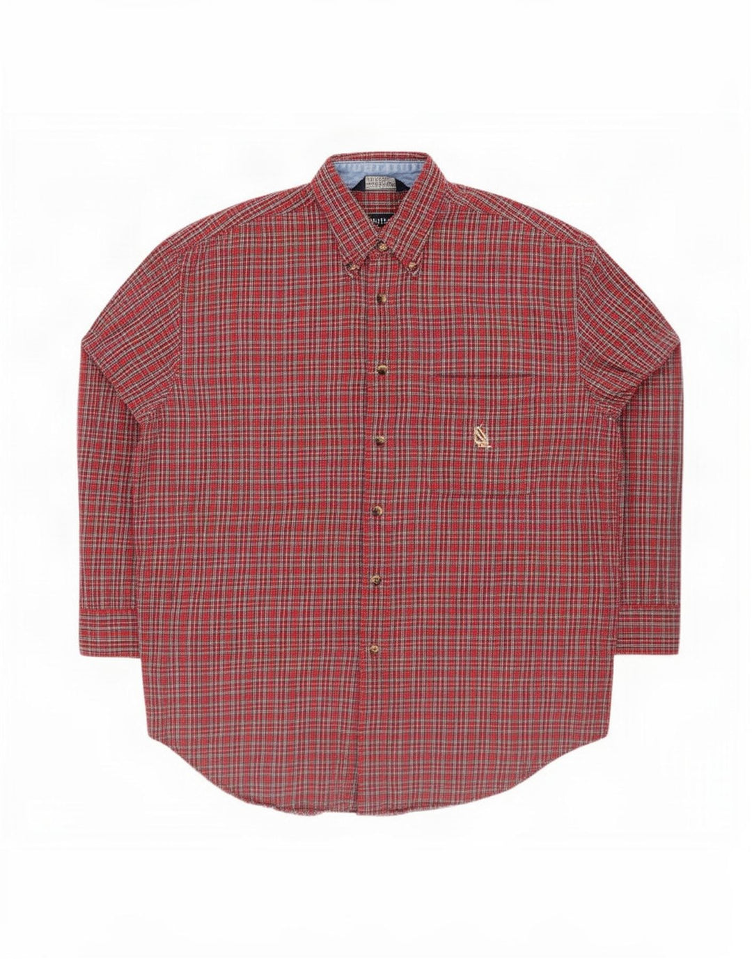 Nautica Mens Flannel Shirt Large Red Check Cotton
