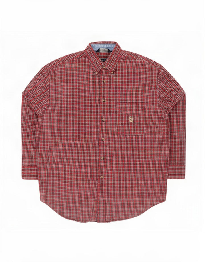 Nautica Mens Flannel Shirt Large Red Check Cotton