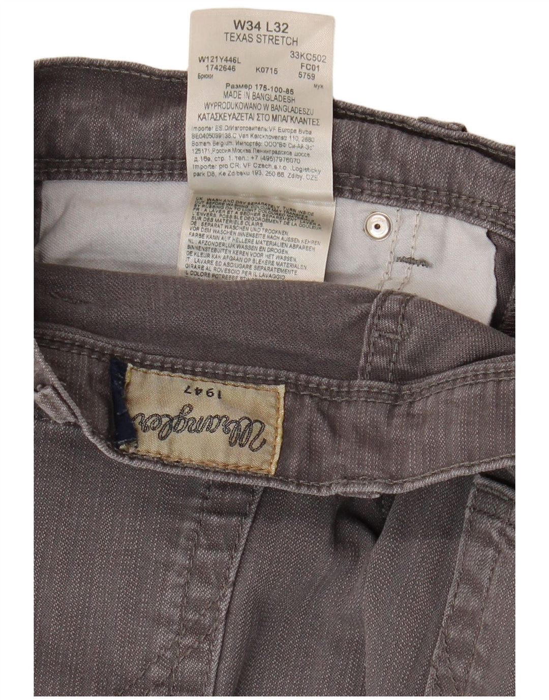 WRANGLER Mens Texas Stretch Straight Jeans W34 L29 Grey Cotton