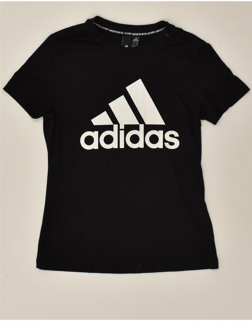 ADIDAS Womens Graphic T-Shirt Top UK 8/10 Small Black Polyester | Vintage Adidas | Thrift | Second-Hand Adidas | Used Clothing | Messina Hembry 