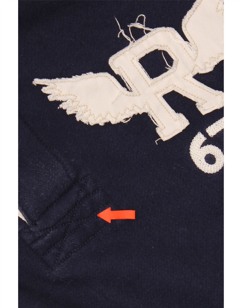 RALPH LAUREN Mens Graphic Hoodie Jumper Medium Navy Blue Cotton Vintage Ralph Lauren and Second-Hand Ralph Lauren from Messina Hembry 