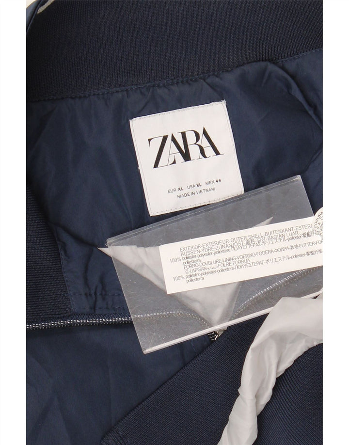 Zara Mens Bomber Jacket UK 42 XL Navy Blue Polyester