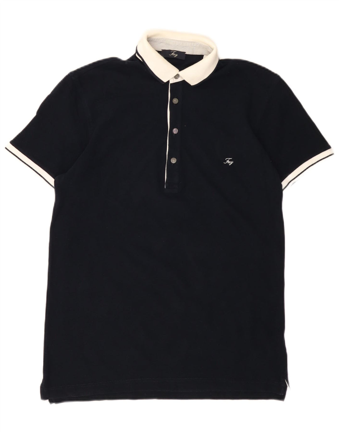 Fay Mens Polo Shirt IT 46 Small Navy Blue Colourblock Cotton