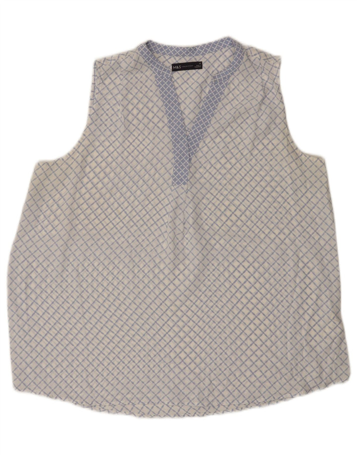 Marks & Spencer Womens Sleeveless Blouse Top UK 16 Large Blue Geometric