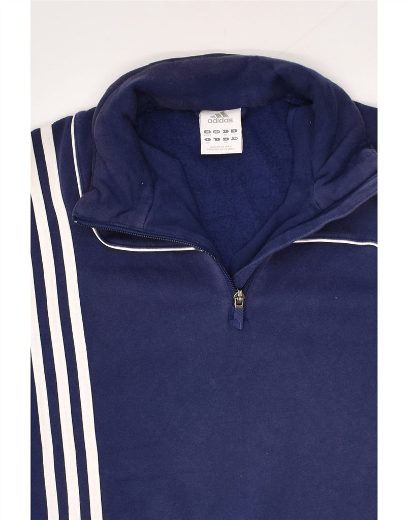 ADIDAS Mens Zip Neck Sweatshirt Jumper UK 42/44 Large Navy Blue Cotton | Vintage Adidas | Thrift | Second-Hand Adidas | Used Clothing | Messina Hembry 