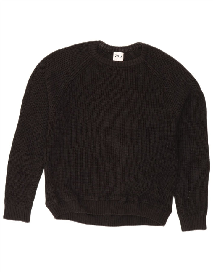 Zara Mens Crew Neck Jumper Sweater Small Black Cotton