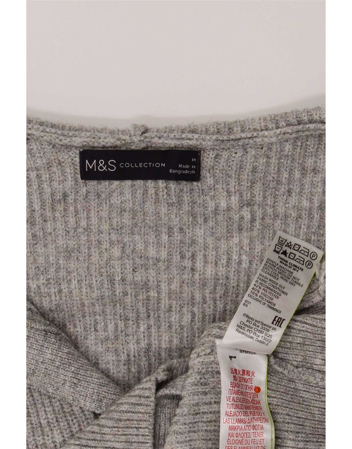 Marks & Spencer Womens Hooded Cardigan Sweater UK 14 Medium Grey Polyester
