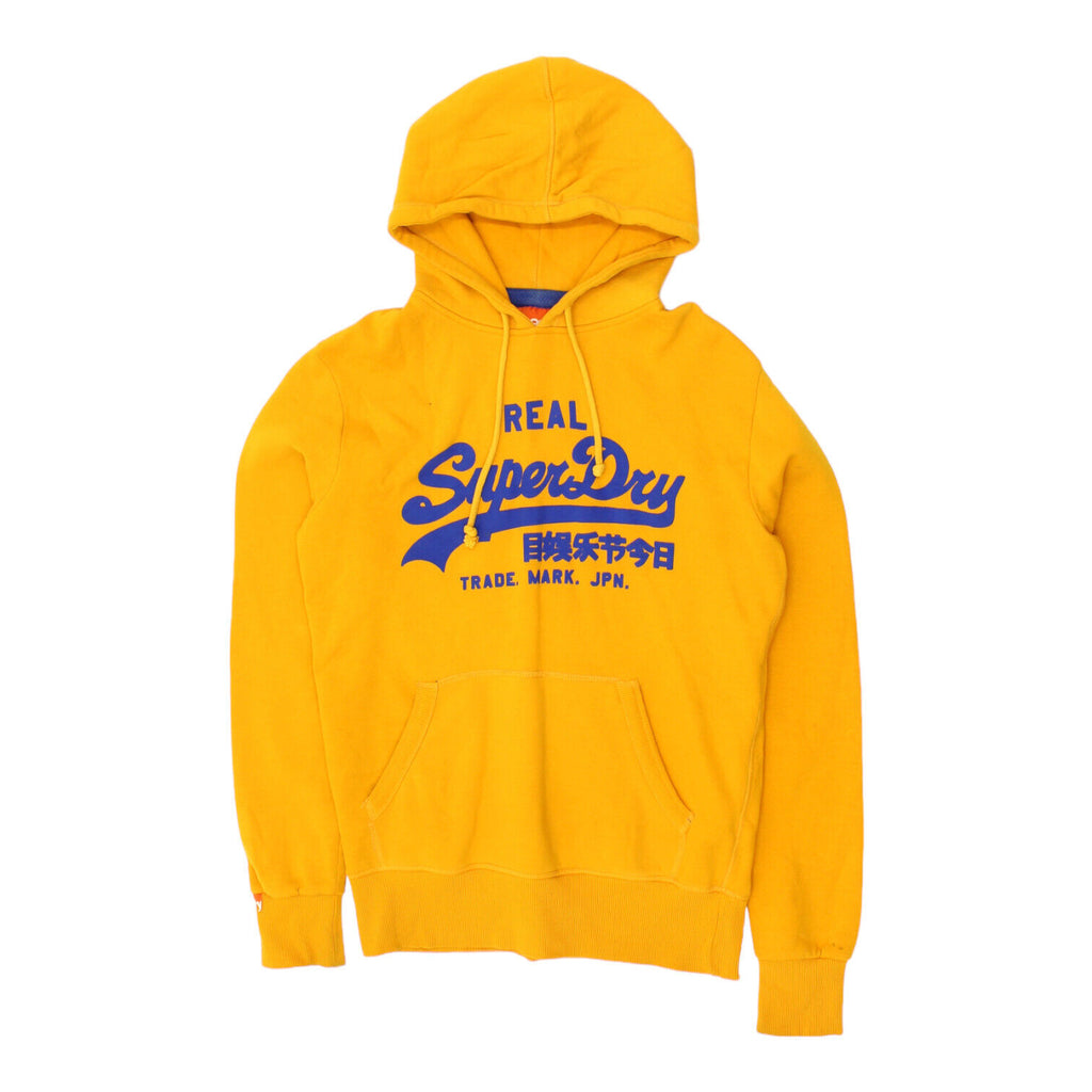 Superdry Mens Yellow Spell Out Logo Pullover Hoodie | Vintage Designer Hoody VTG | Vintage Messina Hembry | Thrift | Second-Hand Messina Hembry | Used Clothing | Messina Hembry 