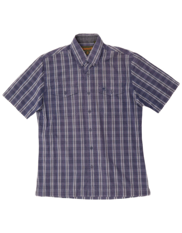 Timberland Mens Short Sleeve Shirt Small Blue Check Cotton