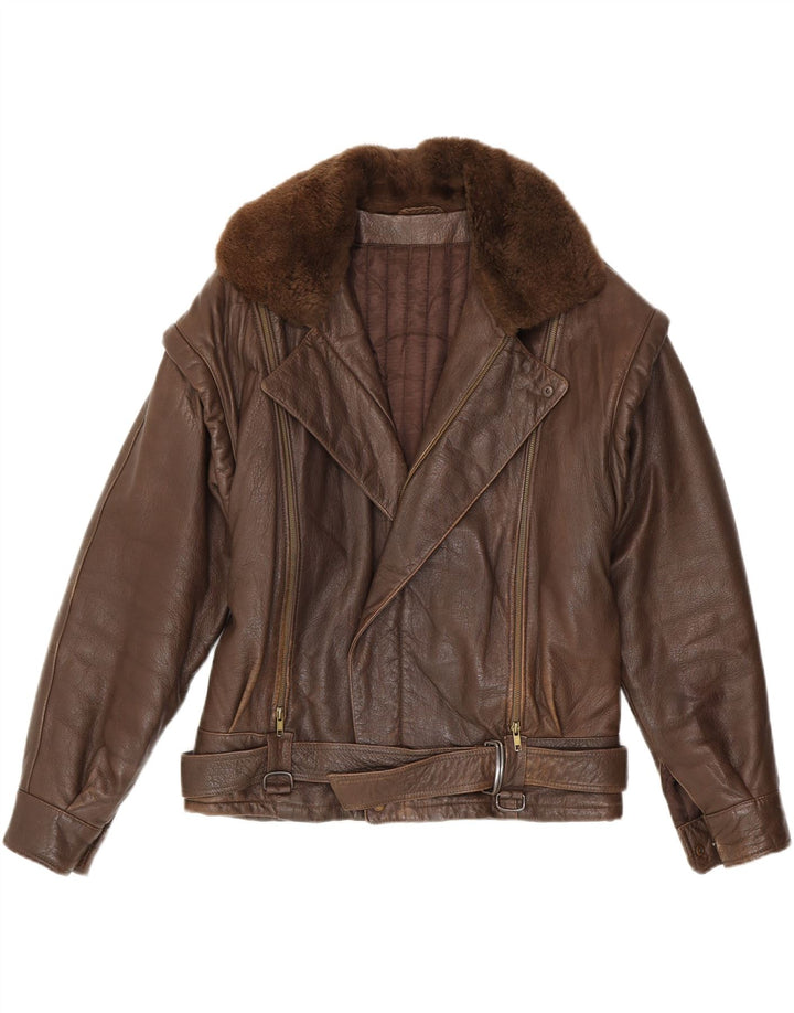 Vintage Mens Leather Biker Jacket UK 38 Medium Brown Leather