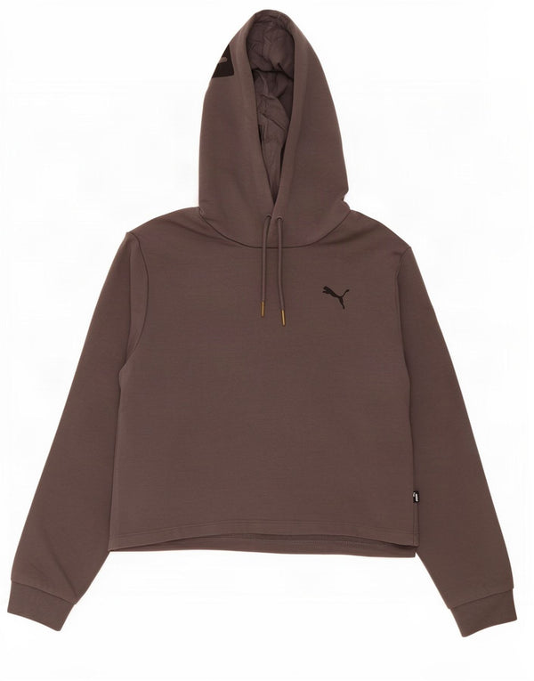 Puma Womens Crop Graphic Hoodie Jumper UK 10 Small Grey Cotton