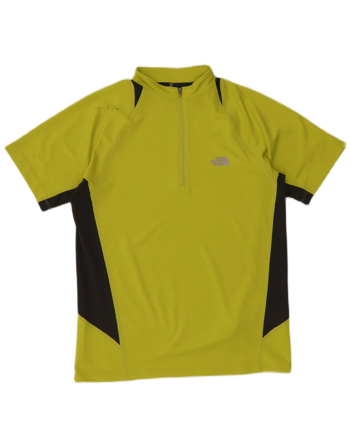 THE NORTH FACE Mens Zip Neck T-Shirt Top Small Green Colourblock Polyester