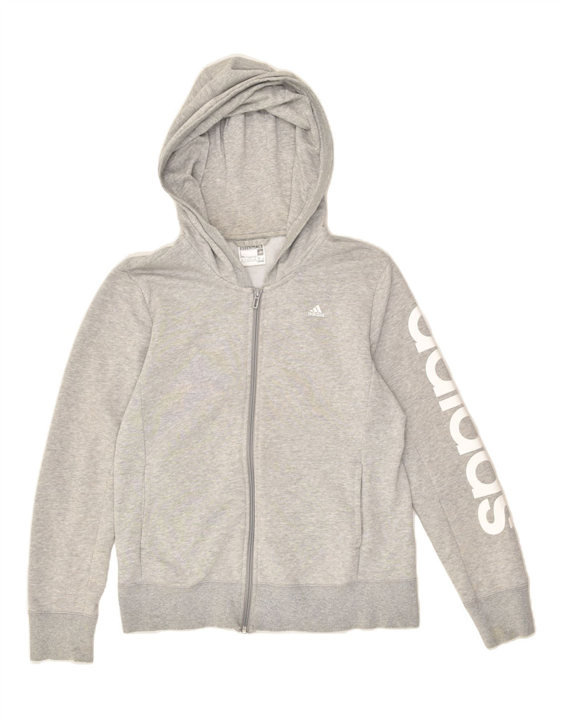 ADIDAS Womens Climalite Graphic Zip Hoodie Sweater UK 16 Large Grey Cotton | Vintage Adidas | Thrift | Second-Hand Adidas | Used Clothing | Messina Hembry 