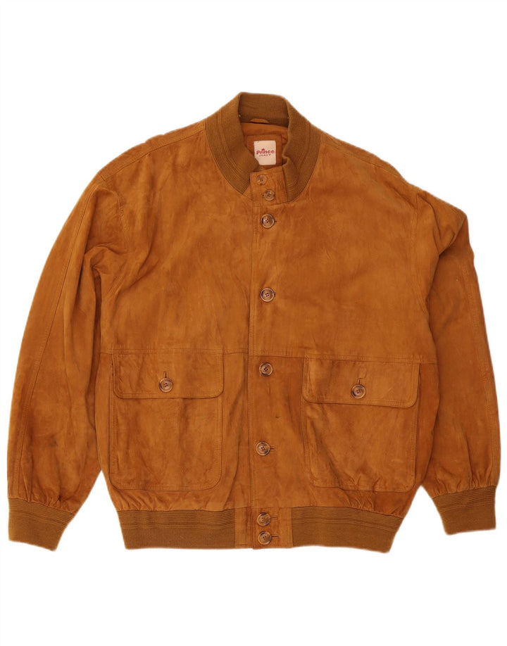 Prince Mens Suede Bomber Jacket UK 40 Large Beige Leather