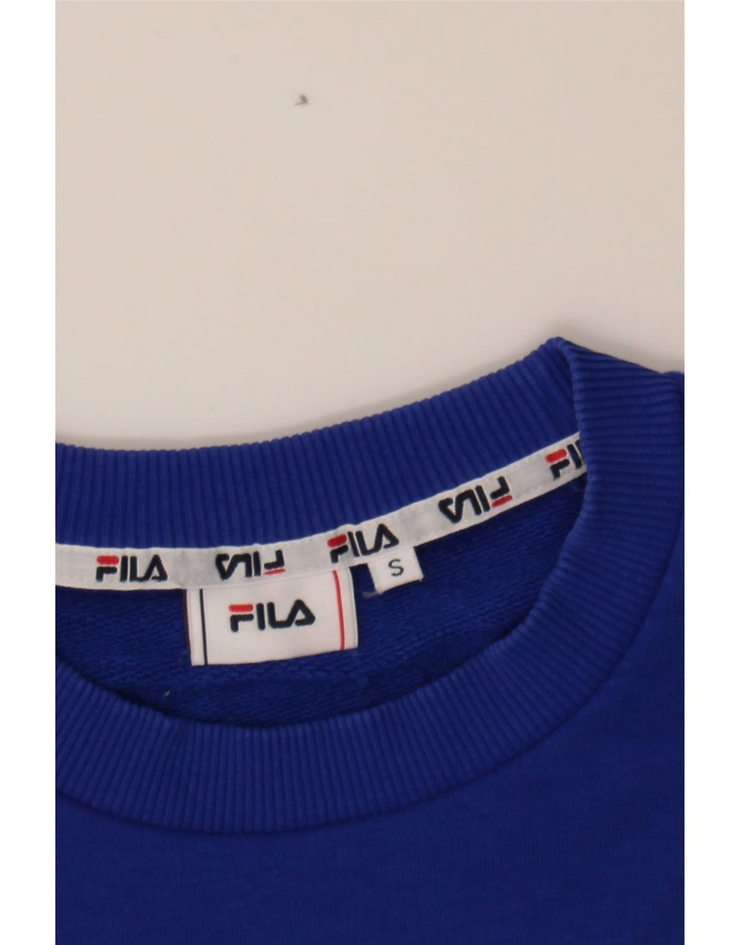 FILA Womens Oversized Sweatshirt Jumper UK 10 Small Navy Blue Colourblock Vintage Fila and Second-Hand Fila from Messina Hembry 