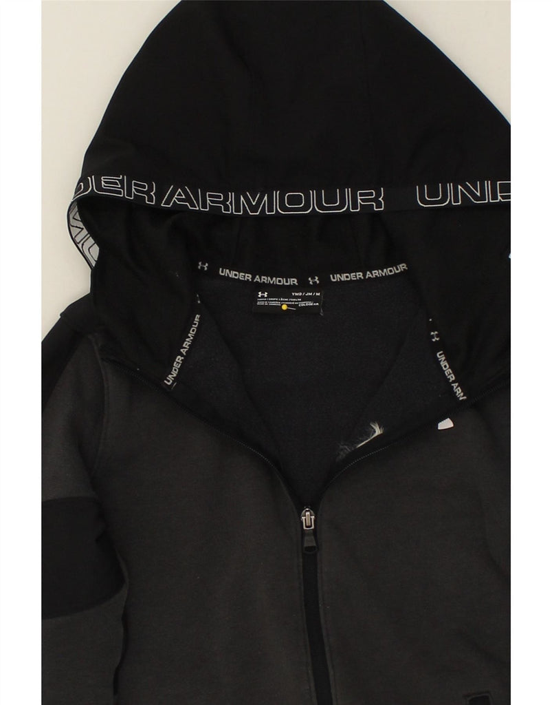 UNDER ARMOUR Boys Graphic Zip Hoodie Sweater 9-10 Years Medium Grey Vintage Under Armour and Second-Hand Under Armour from Messina Hembry 