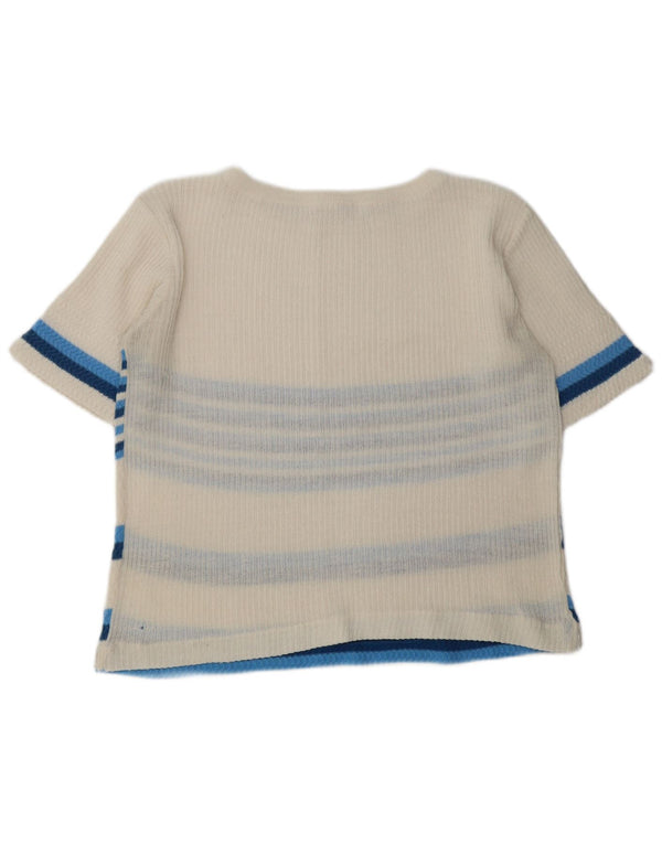 VINTAGE Womens Boat Neck Jumper Sweater UK 16 Large White Striped