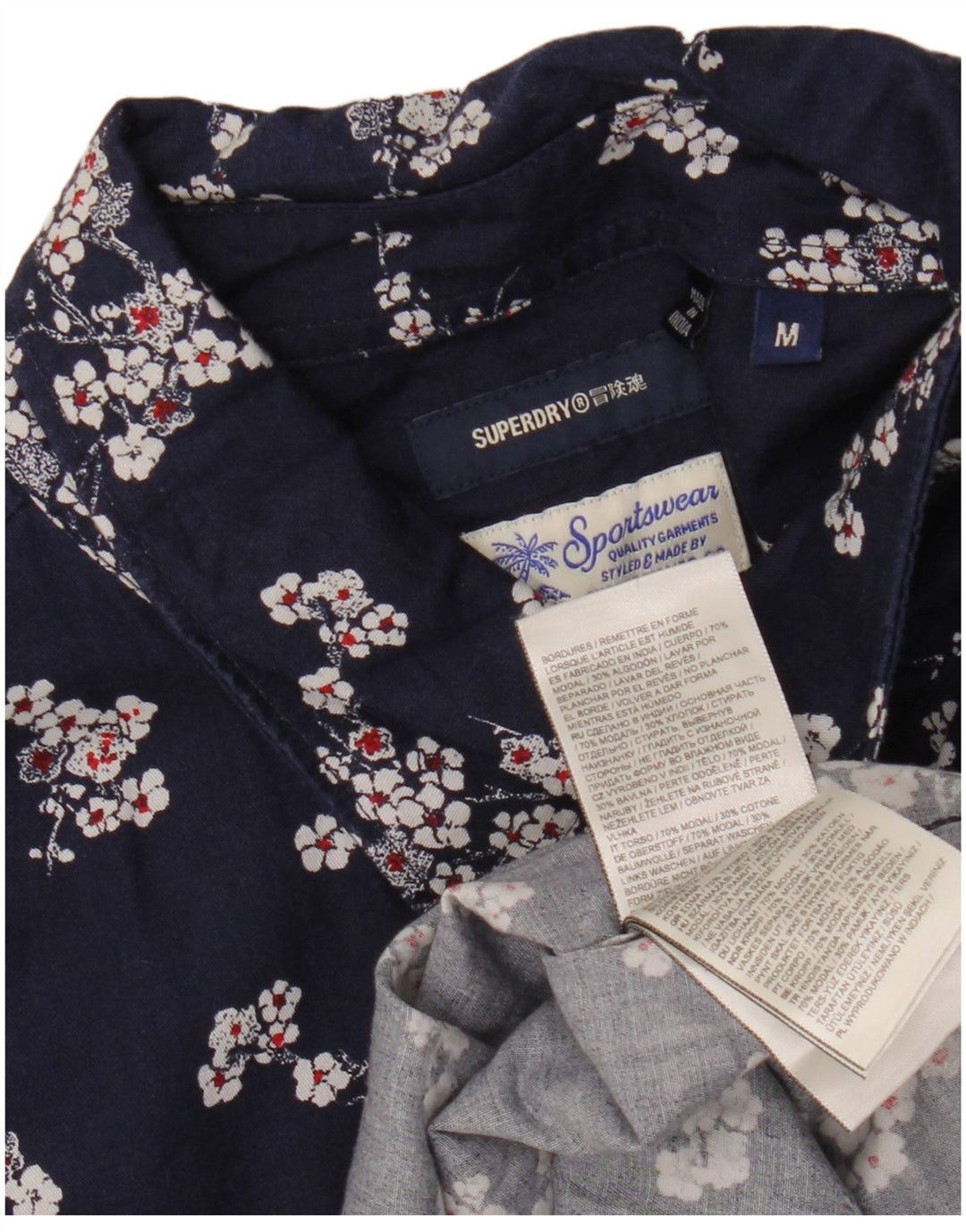 SUPERDRY Mens Short Sleeve Shirt Medium Navy Blue Floral Modal