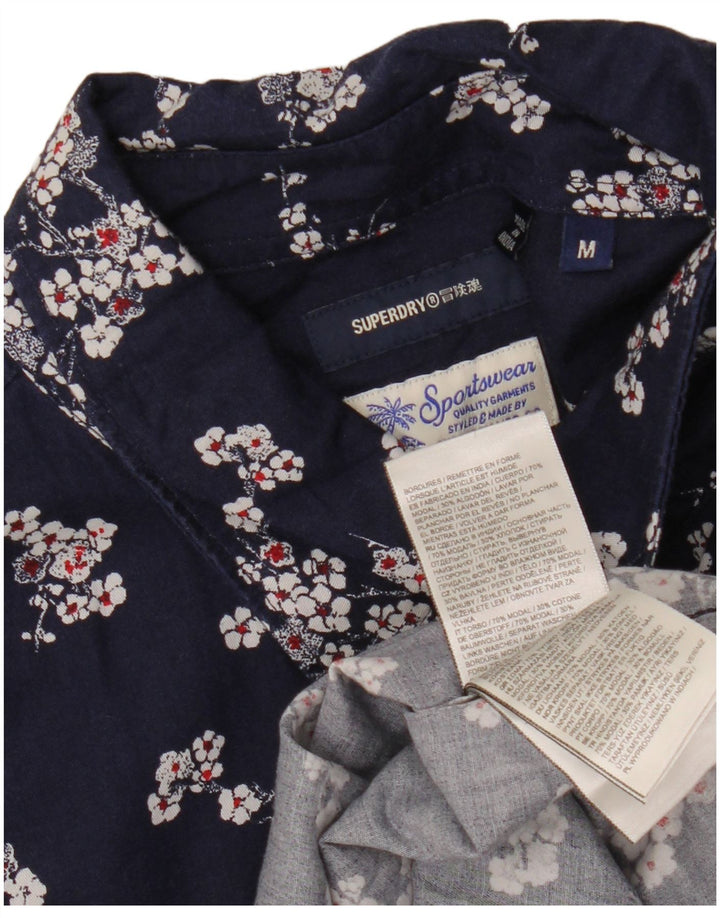 SUPERDRY Mens Short Sleeve Shirt Medium Navy Blue Floral Modal