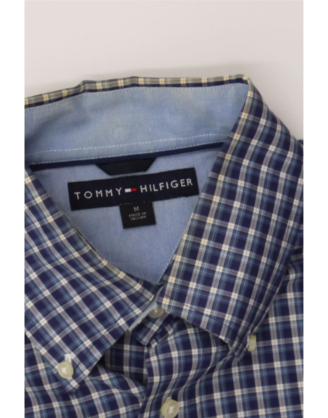 TOMMY HILFIGER Mens Shirt Medium Navy Blue Check Vintage Tommy Hilfiger and Second-Hand Tommy Hilfiger from Messina Hembry 