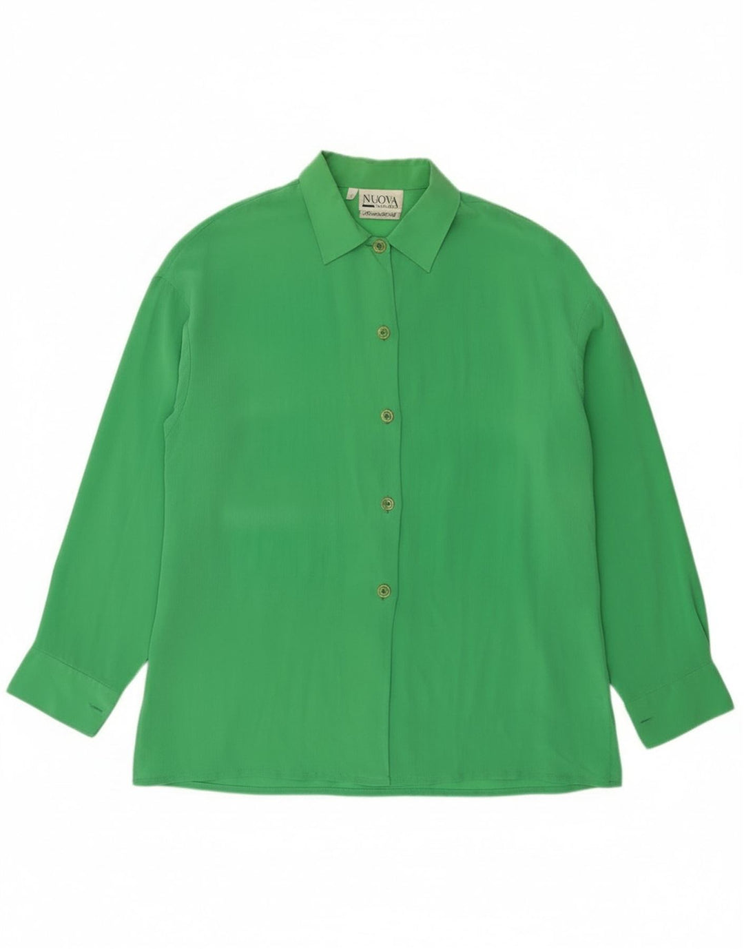 Nuova Citta Womens Shirt Blouse IT 48 XL Green Silk
