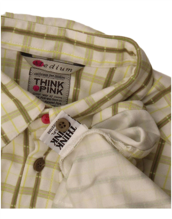 Think Pink Boys Shirt 11-12 Years Medium Off White Check Polyester