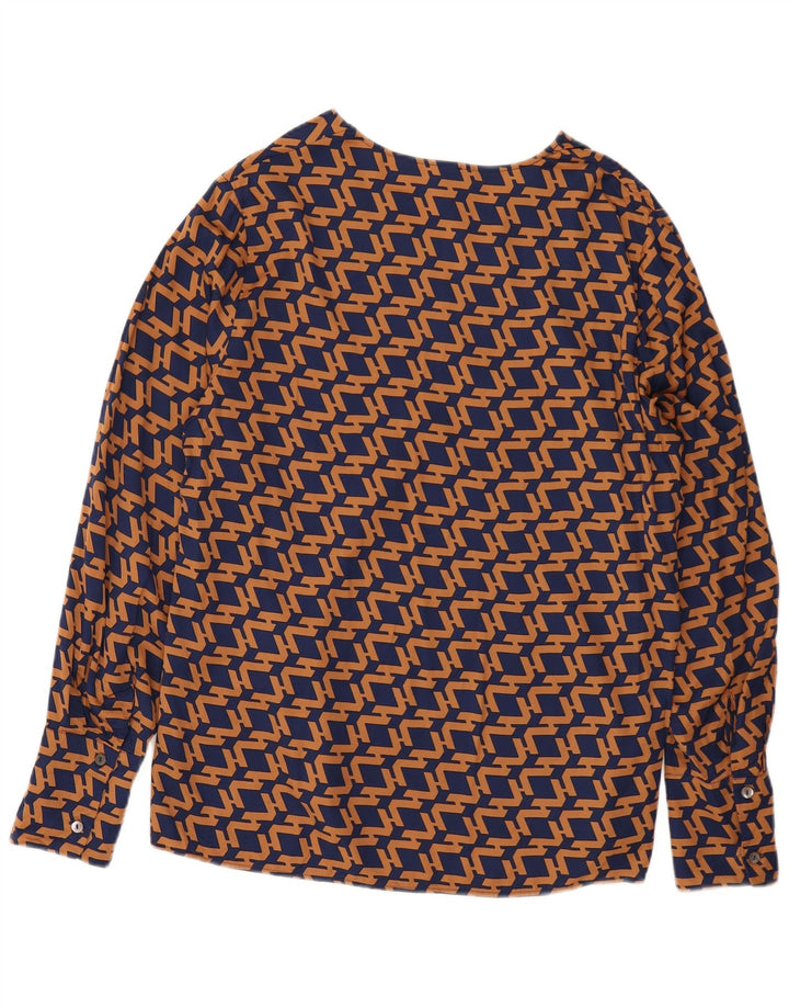 Stefanel Womens Long Sleeve Blouse Top IT 46 Large Navy Blue Geometric