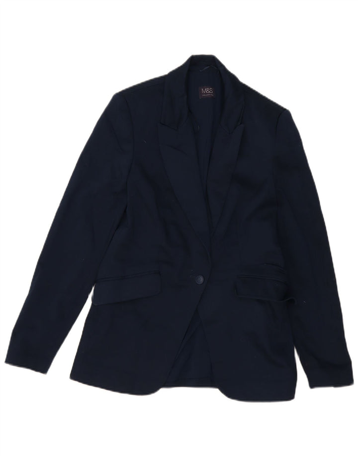 Marks & Spencer Womens 1 Button Blazer Jacket UK 8 Small Navy Blue Cotton