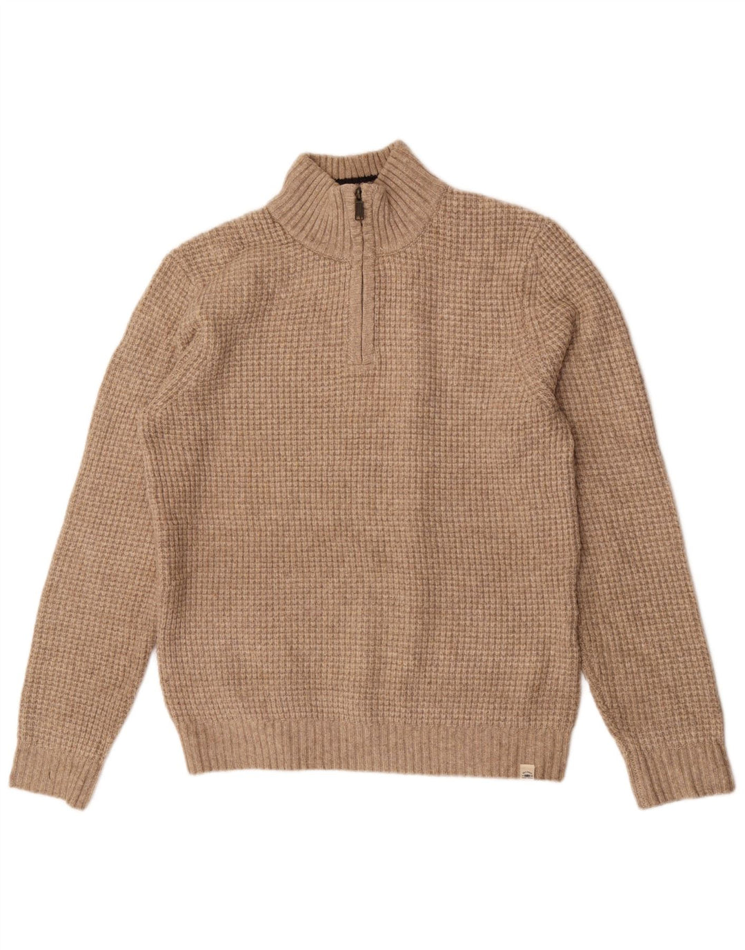 Fat Face Mens Zip Neck Jumper Sweater Large Beige Acrylic