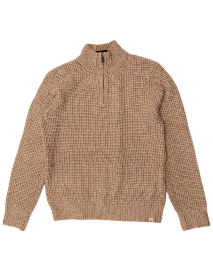 Fat Face Mens Zip Neck Jumper Sweater Large Beige Acrylic