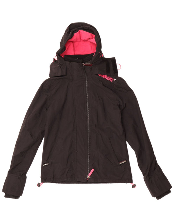 Superdry Womens Hooded Windbreaker Jacket UK 4 XS Black Nylon