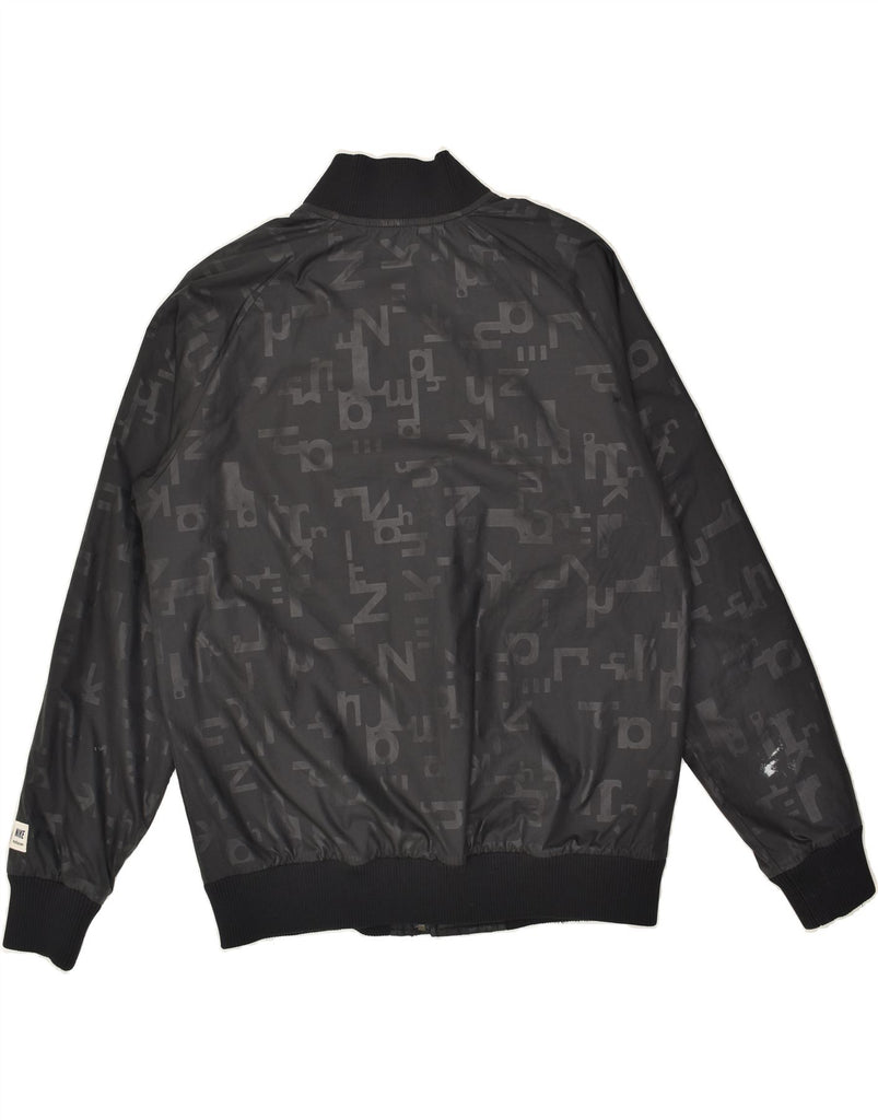 NIKE Mens Graphic Bomber Jacket UK 40 Large Black Geometric Polyester | Vintage Nike | Thrift | Second-Hand Nike | Used Clothing | Messina Hembry 