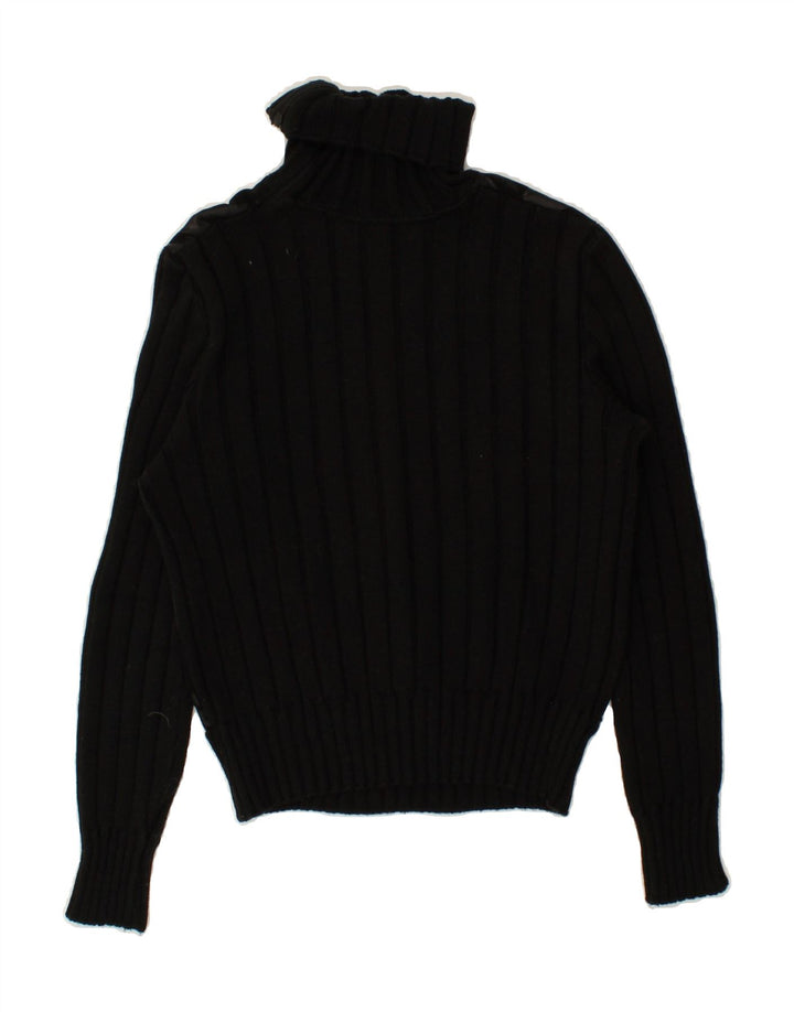 VINTAGE Womens Roll Neck Jumper Sweater UK 10 Small Black Virgin Wool