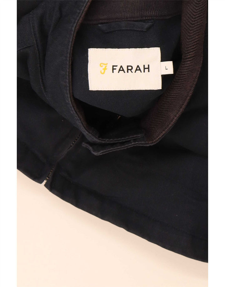 Farah Mens Bomber Jacket UK 40 Large Navy Blue Cotton