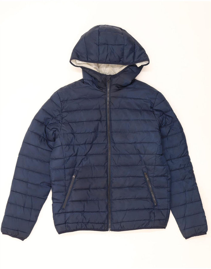 JACK & JONES Mens Hooded Padded Jacket UK 40 Large Navy Blue Polyester