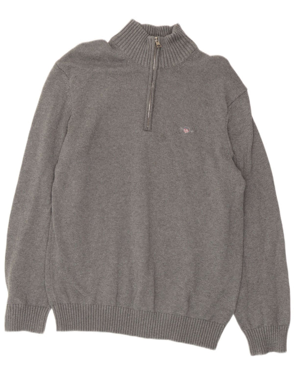 Gant Mens Zip Neck Jumper Sweater Large Grey Cotton