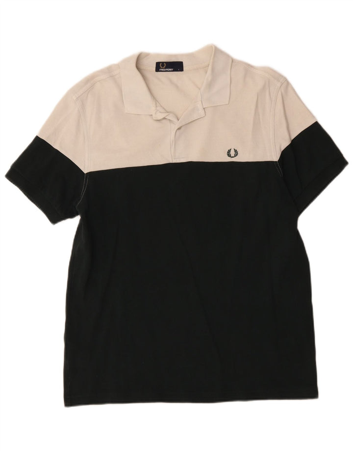 Fred Perry Mens Polo Shirt Large White Colourblock Cotton
