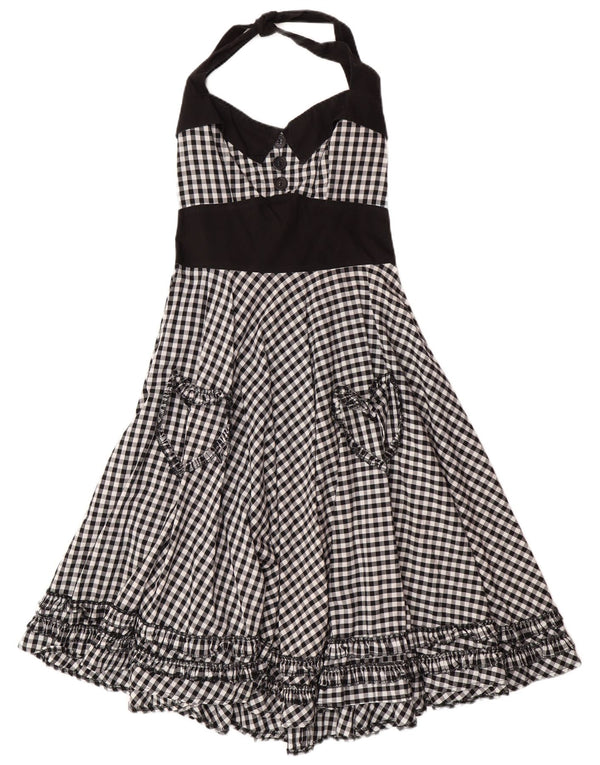 HELL BUNNY Womens Halter Dress UK 8 Small Black Gingham Cotton