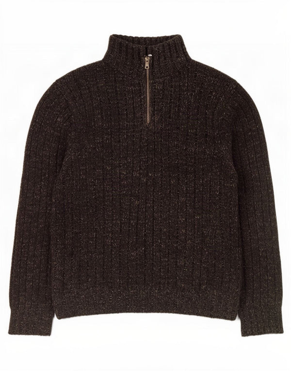 Marks & Spencer Mens Zip Neck Jumper Sweater Small Black Flecked Acrylic