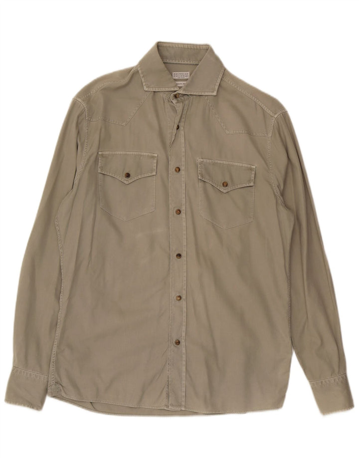 Brunello Cucinelli Mens Shirt Medium Grey Cotton
