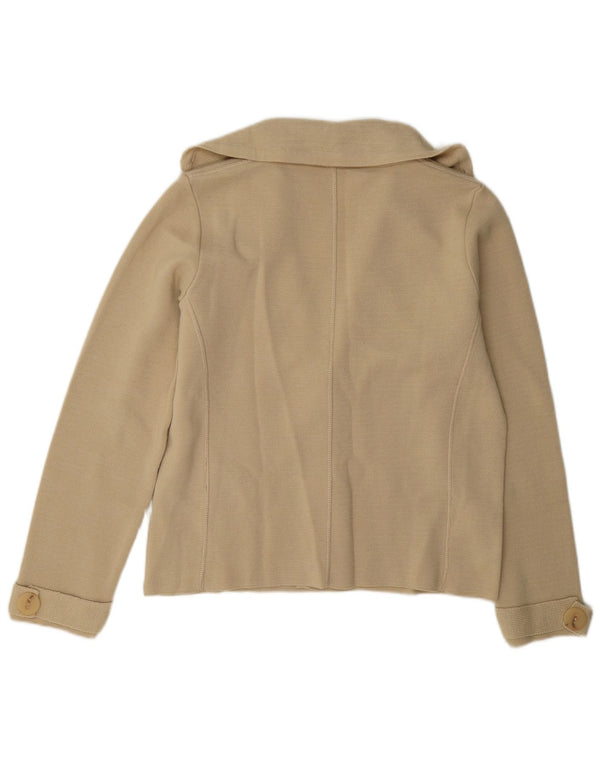 Hucke Womens 2 Button Knit Blazer Jacket UK 14 Large Beige Wool