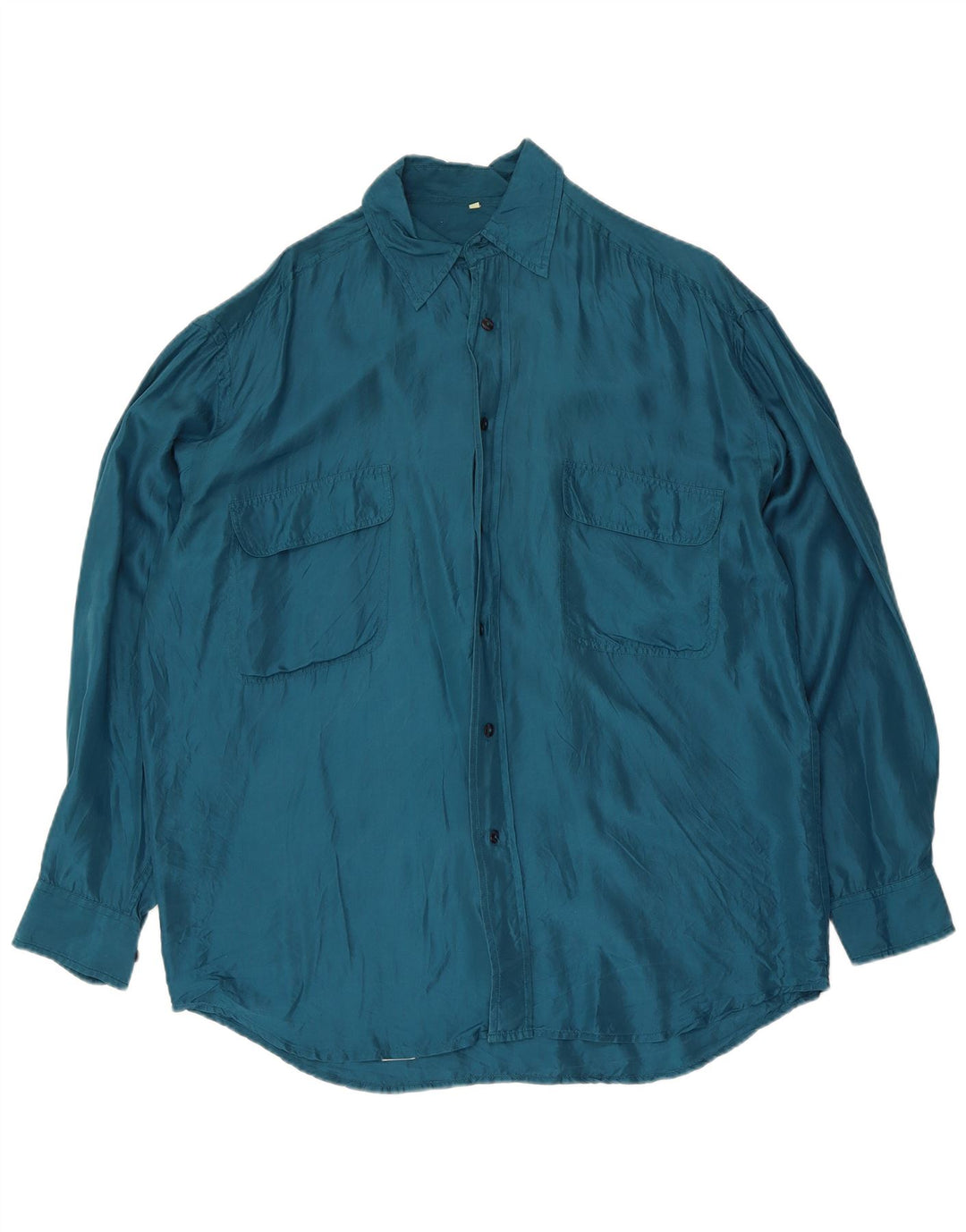 Vintage Mens Shirt Medium Blue Silk